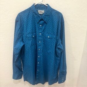 Wrangler Wrancher Shirt Men’s 2XL T Tall Blue Paisley Western Rodeo Rockabilly